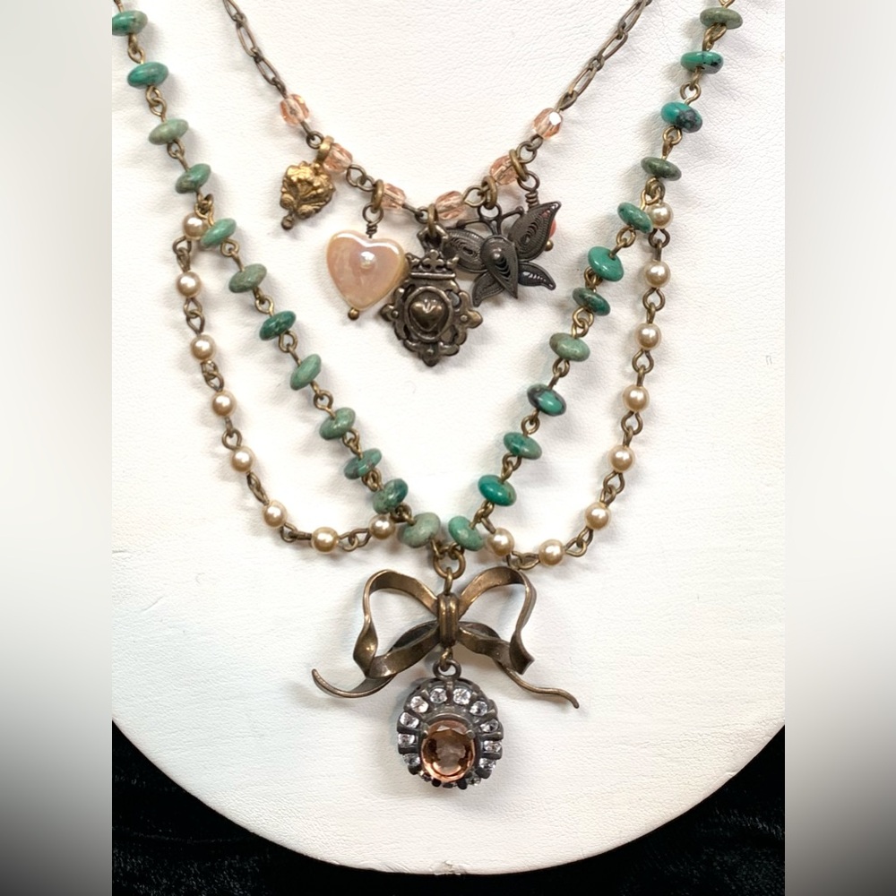Rare Lebkowicz commissioned Extasia Victorian Revival Turquoise Pearl Necklace